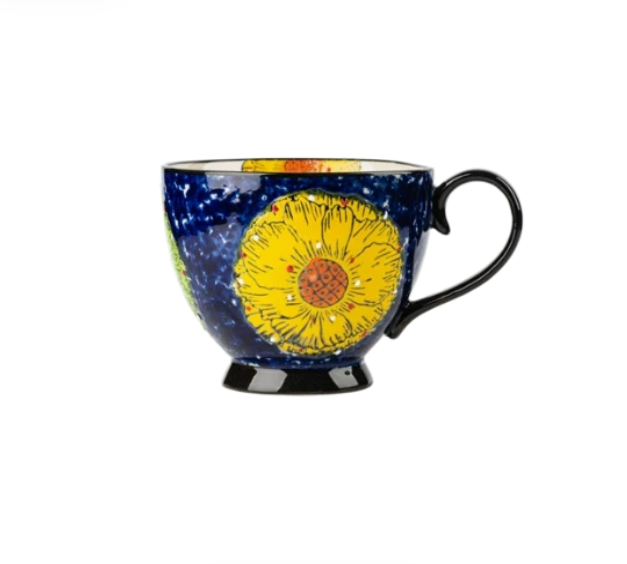 Large Floral Ceramic Mug with Hand-Painted Art for Coffee & Tea