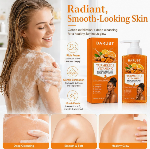 Turmeric & Vitamin C Exfoliating Body Wash, Moisturising Rich Foam