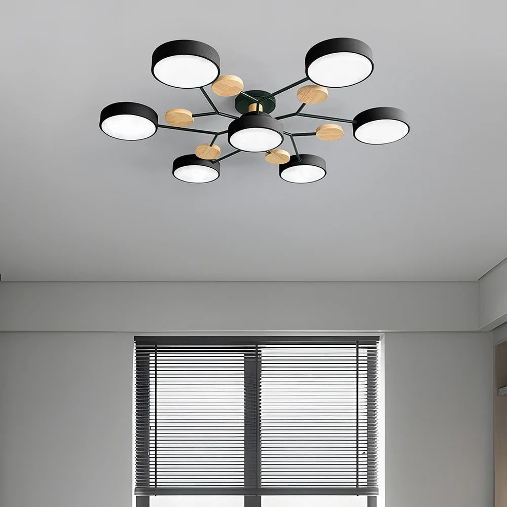 Semi Flush Ceiling Light Fixture with Modern Wood Accents for Bedroom Fan
