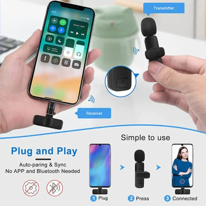 Wireless Lavalier Microphone - 20m Range, Compatible with Many Devices