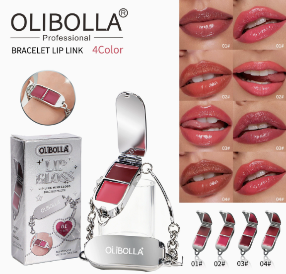 2-in-1 Lip Gloss Bracelet Set, High-Shine Lip Balm Palette with Removable Charm