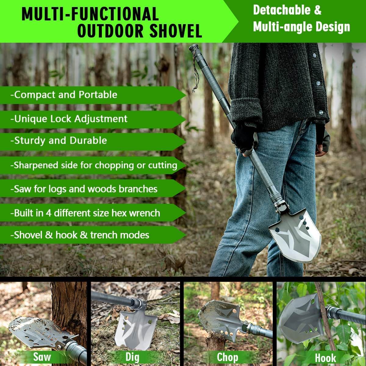 25 in 1 Survival Multi-Tool Shovel Kit