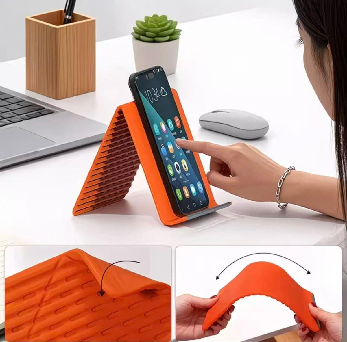 Foldable Silicone Phone & Laptop Stand, Portable Anti-Slip Holder
