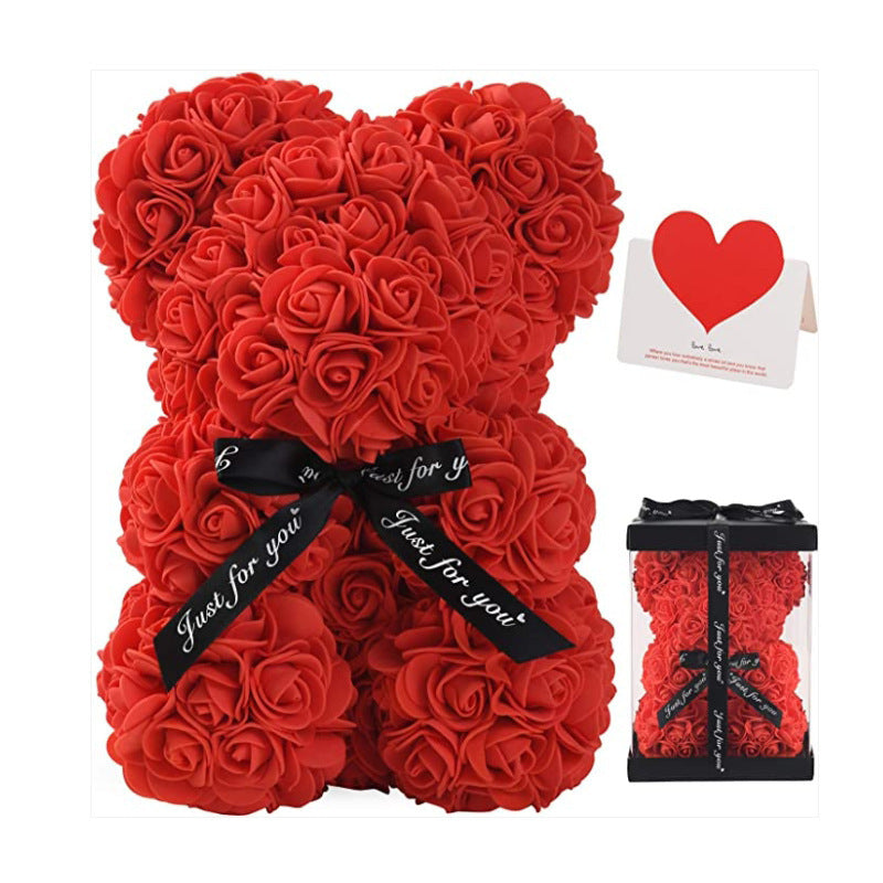 Rose Bear Valentine's Gift, Artificial Flower Bear in Multiple Colours