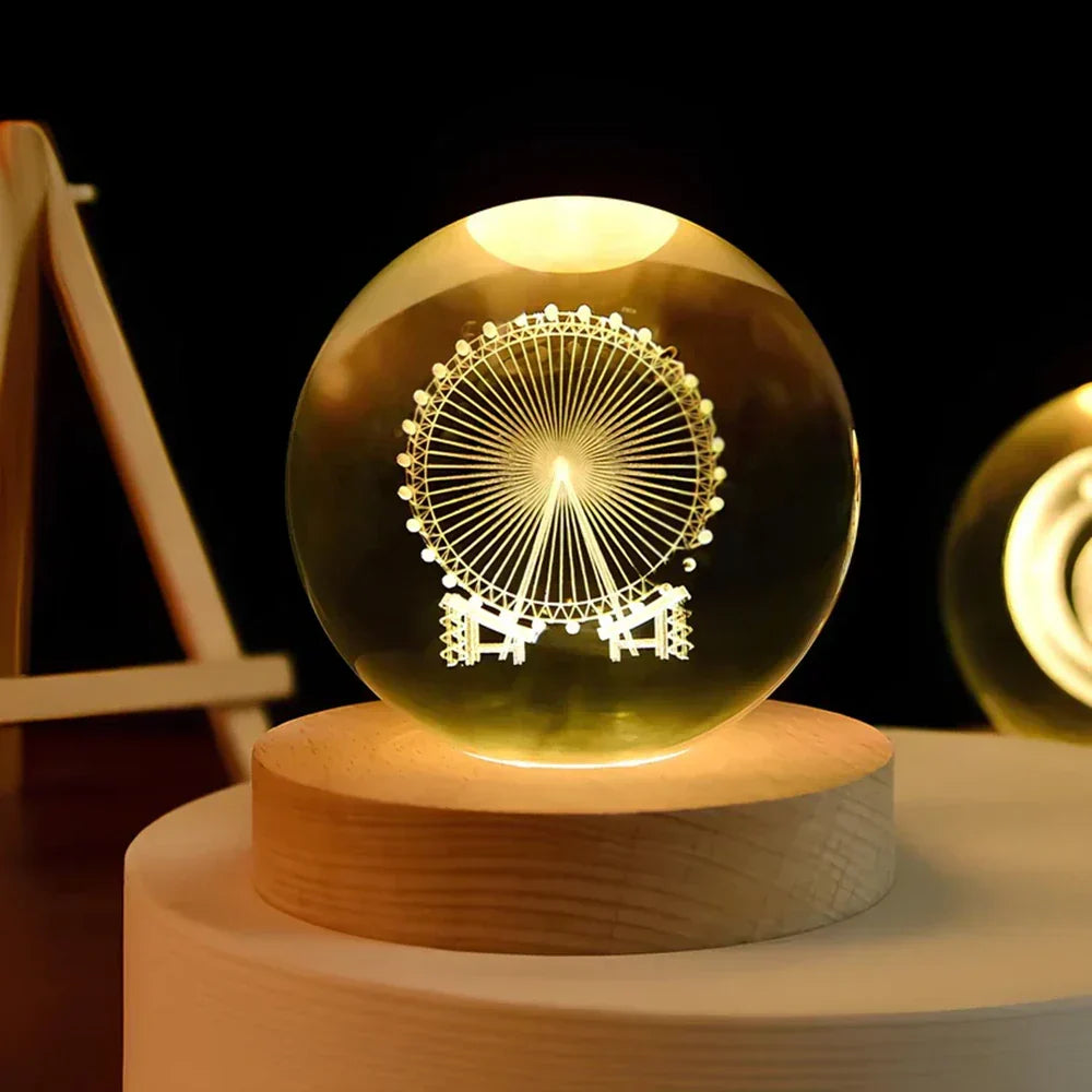 LED Crystal Sphere Night Light Cosmic 3D Planet Display