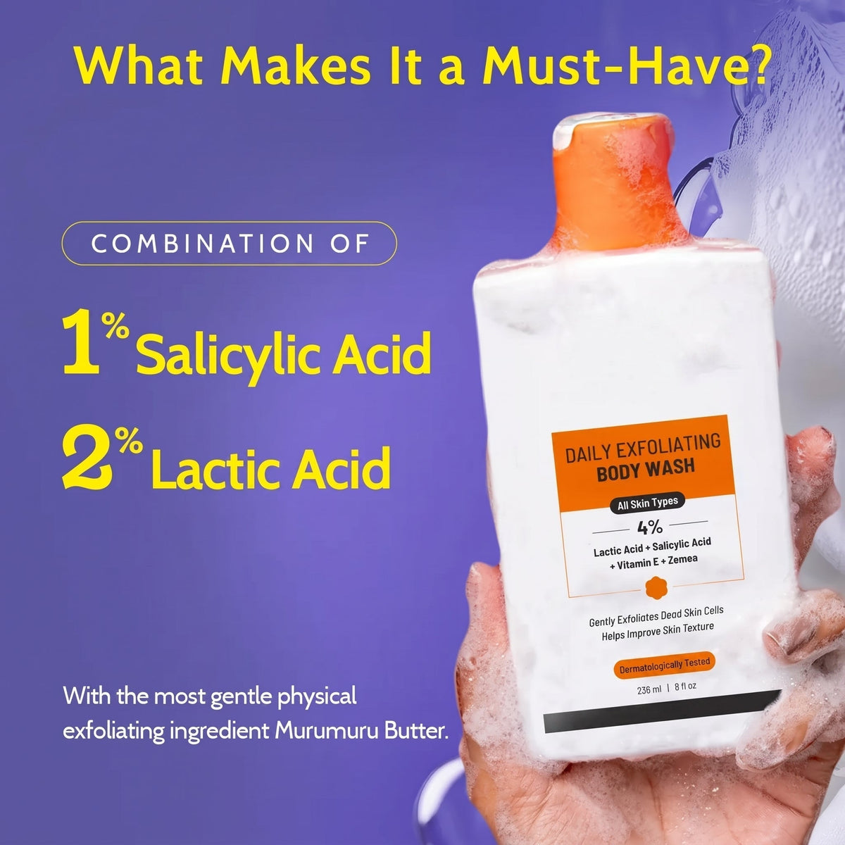 Exfoliating Body Wash with Lactic Acid for Smoother, Bump-Free Skin