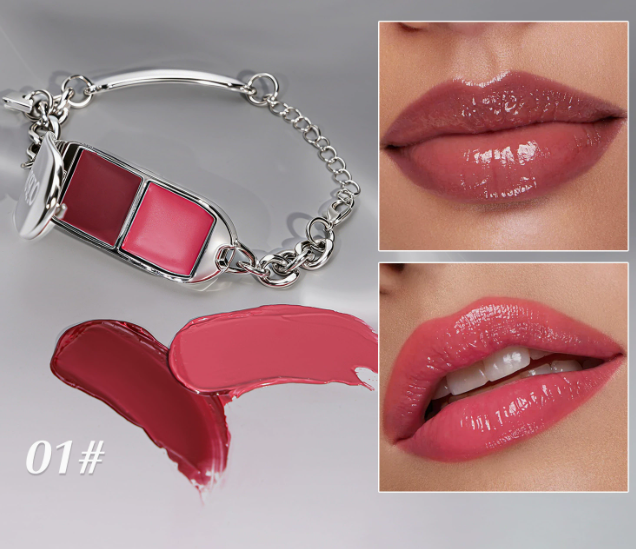 2-in-1 Lip Gloss Bracelet Set, High-Shine Lip Balm Palette with Removable Charm