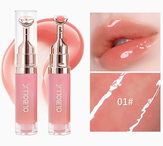 Plumping Lip Gloss with Cooling Metal Tip, Mirror-Shine Hydrating Lip Serum