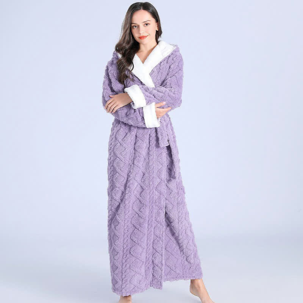 Warm Hooded Robe Windproof Plush Dressing Gown for Home Comfort