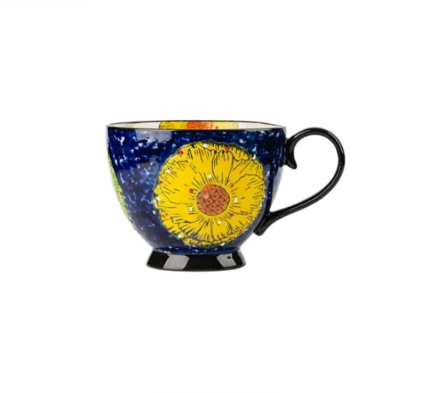 Large Floral Ceramic Mug with Hand-Painted Art for Coffee & Tea