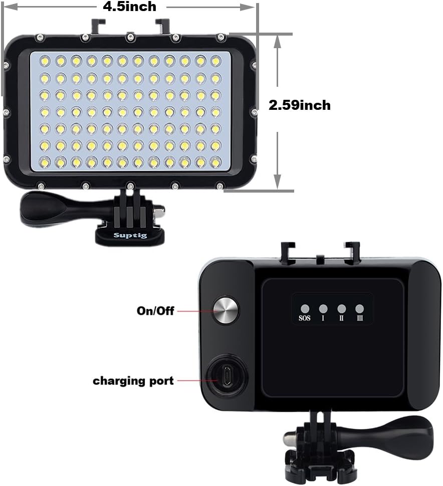 Suptig Underwater LED Dive Light - 84 High-Power Dimmable LEDs, Waterproof 164ft for GoPro & Cameras