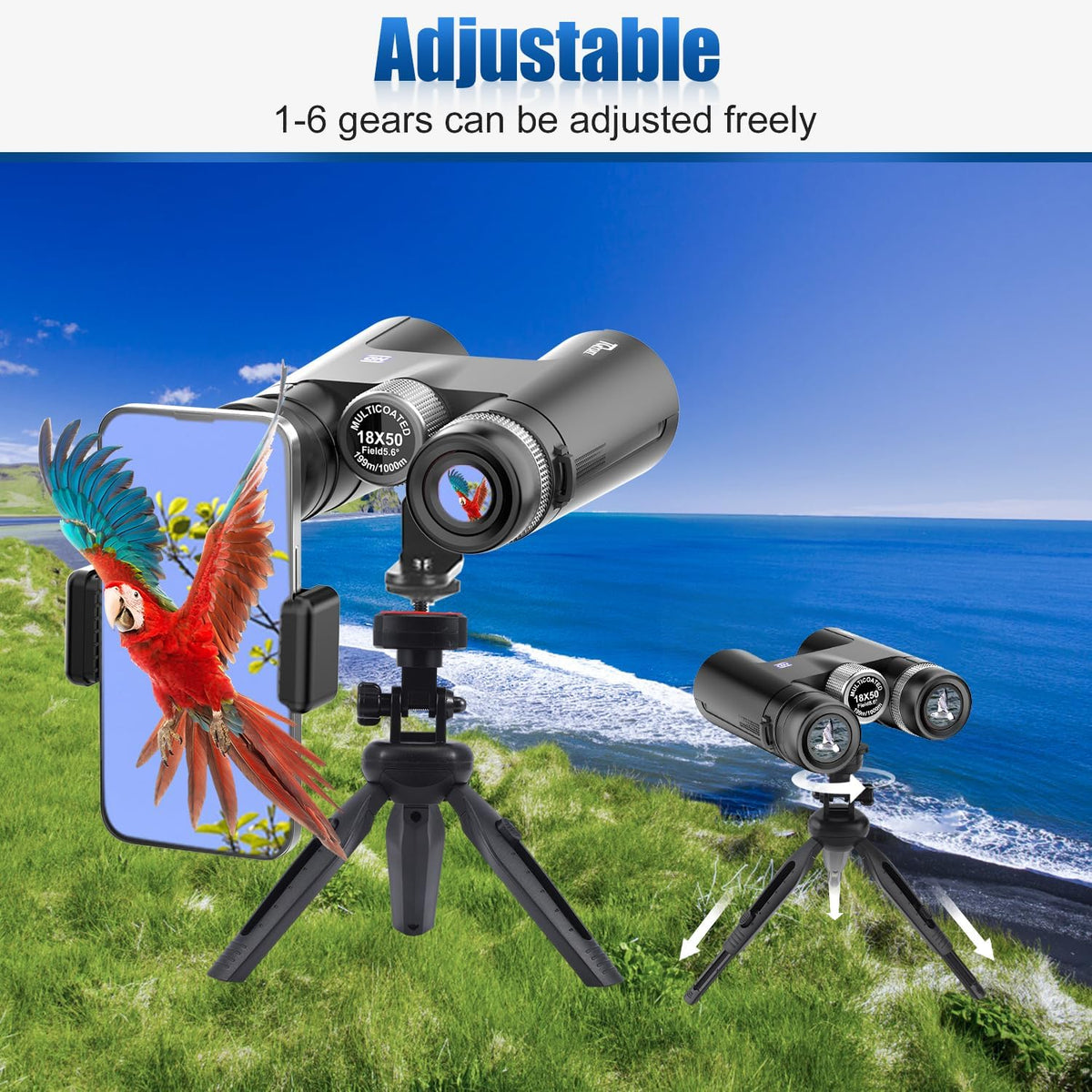 18x50 HD Binoculars for Adults with Phone Adapter & Tripod - High Power, Large View for Bird Watching, Hunting, Travel