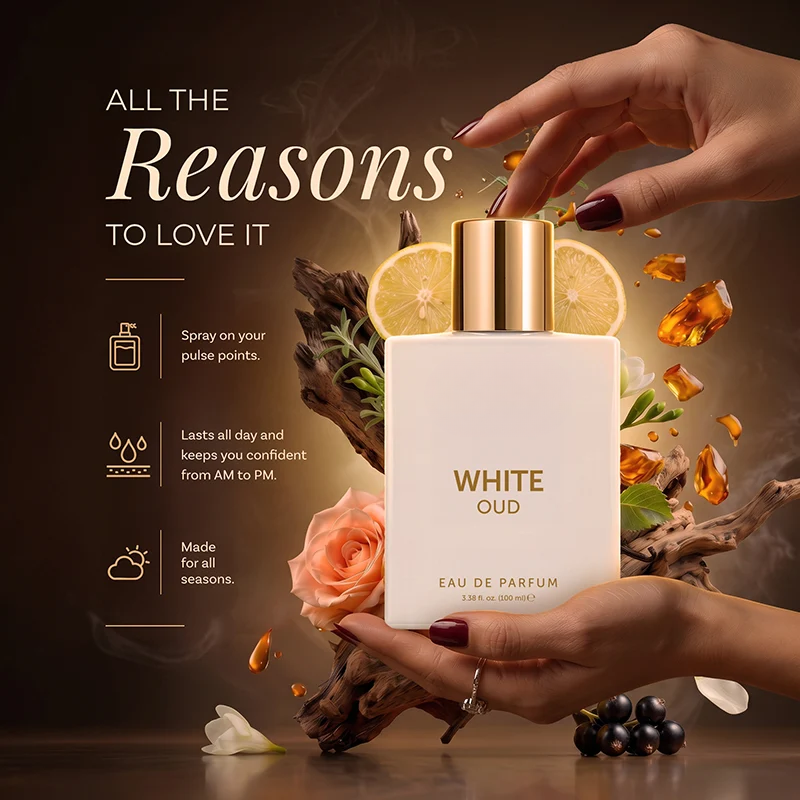 White Oud Perfume, Floral Spicy Amber & Musk Fragrance, Unisex