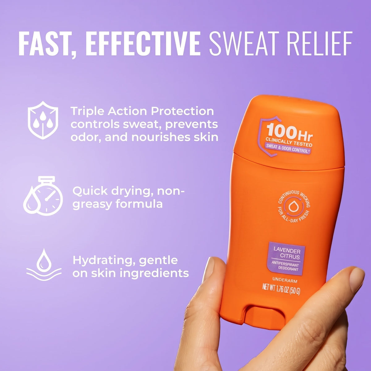 Antiperspirant Deodorant, 100-Hour Sweat & Odor Control, Non-Greasy