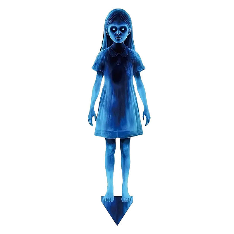 Metal Halloween Ghost Girl Yard Decoration – Windproof, Waterproof, Sunproof Outdoor Ornament for Garden, Porch, or Lawn Display