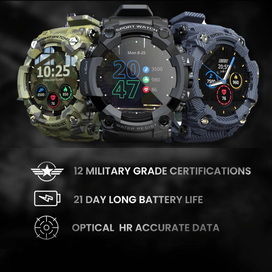 Waterproof Smartwatch - Rugged Design for Outdoor Sports, Fitness & Health Tracking