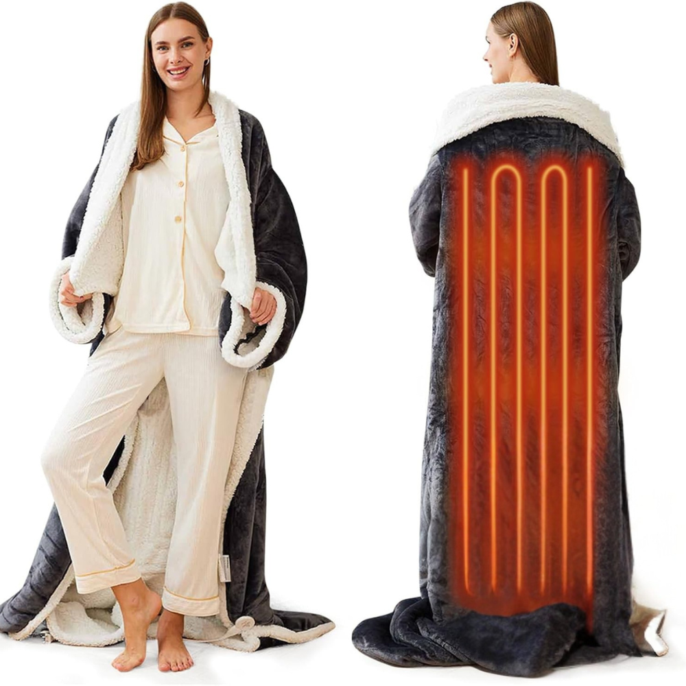Electric Blanket Heated Wearable Throw Sleeves Temperature Control