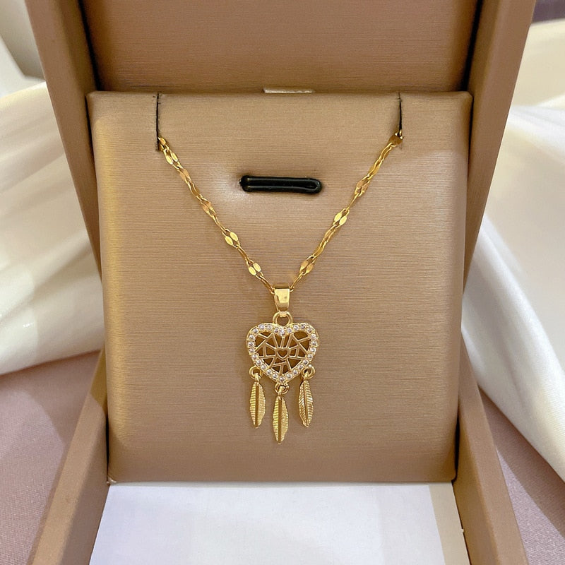 Dreamcatcher Crystal Charm Pendant Necklace