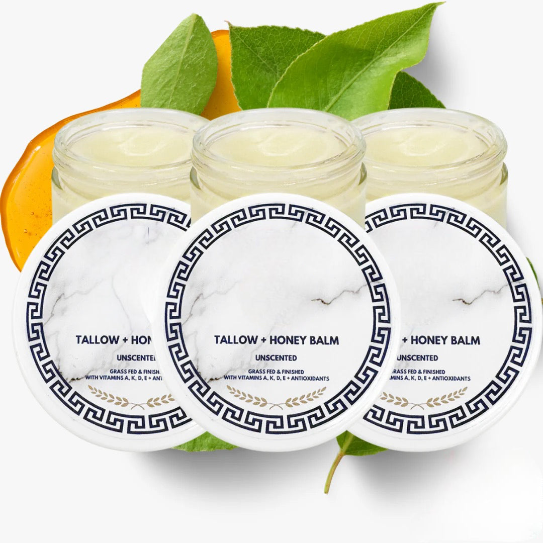 Grass-Fed Tallow Balm with Honey & Vitamins A, D, E, K for Dry and Sensitive Skin