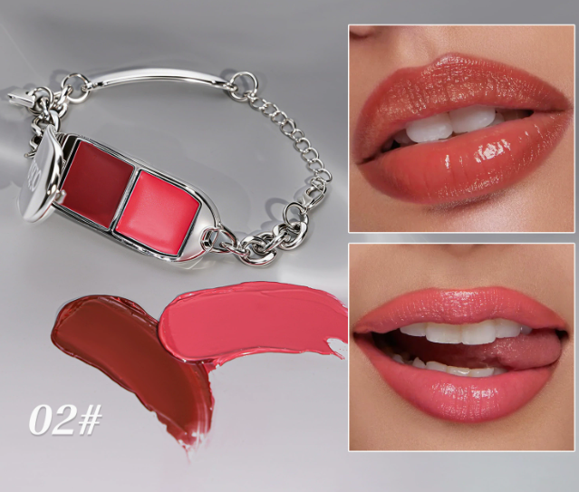 2-in-1 Lip Gloss Bracelet Set, High-Shine Lip Balm Palette with Removable Charm