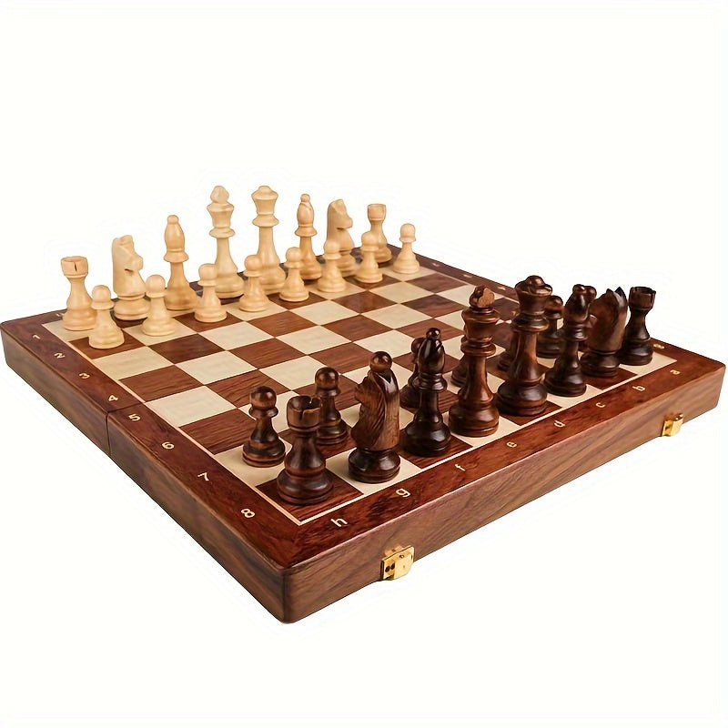 Chess Set in Wooden Style Classic Strategy Board with Detailed Pieces
