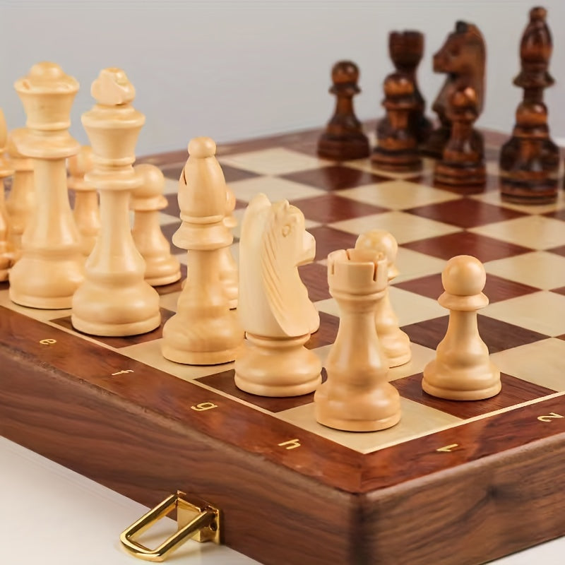 Chess Set in Wooden Style Classic Strategy Board with Detailed Pieces