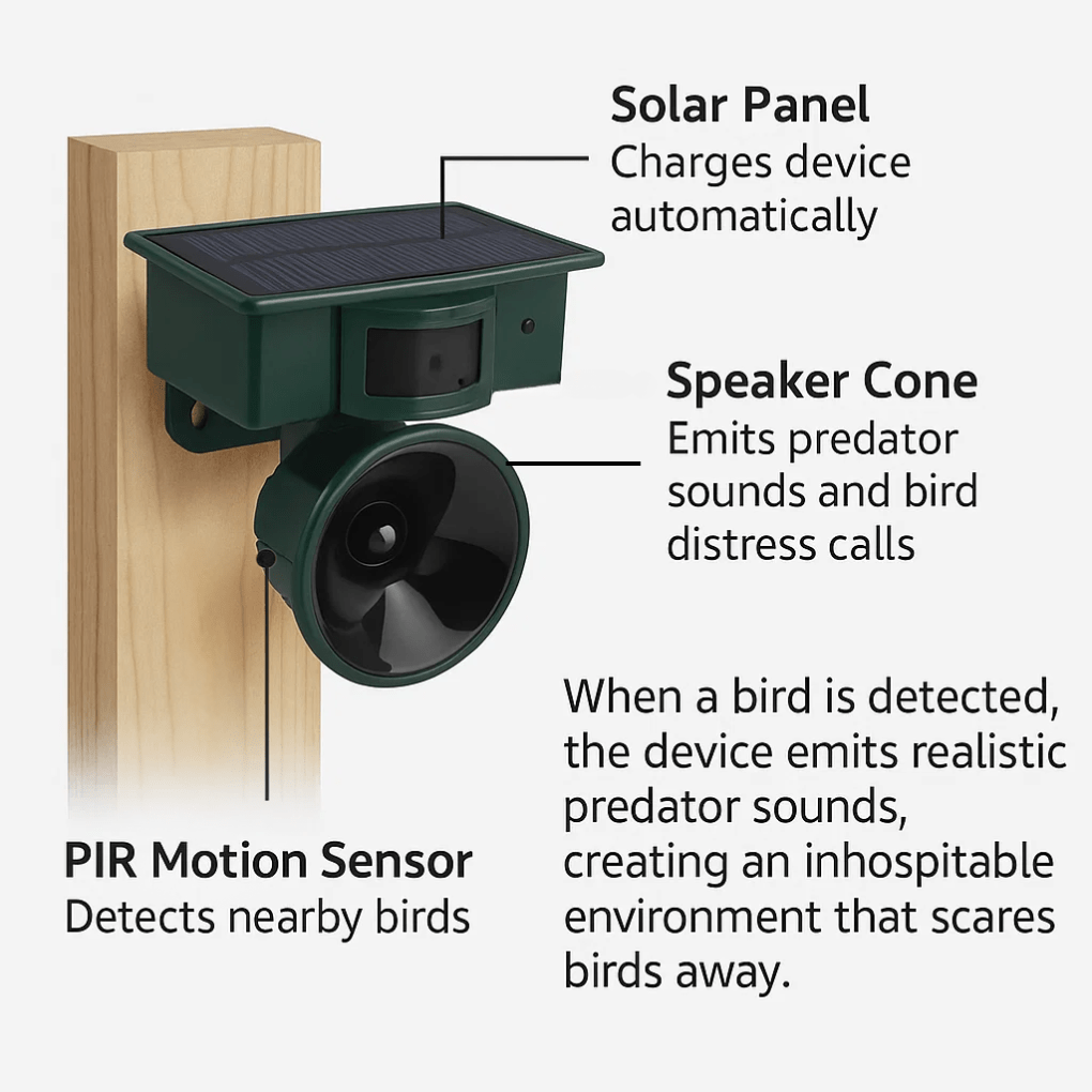 FEATHERBLOCK – Motion-Activated Bird Repeller for Quiet & Clean Outdoor Spaces