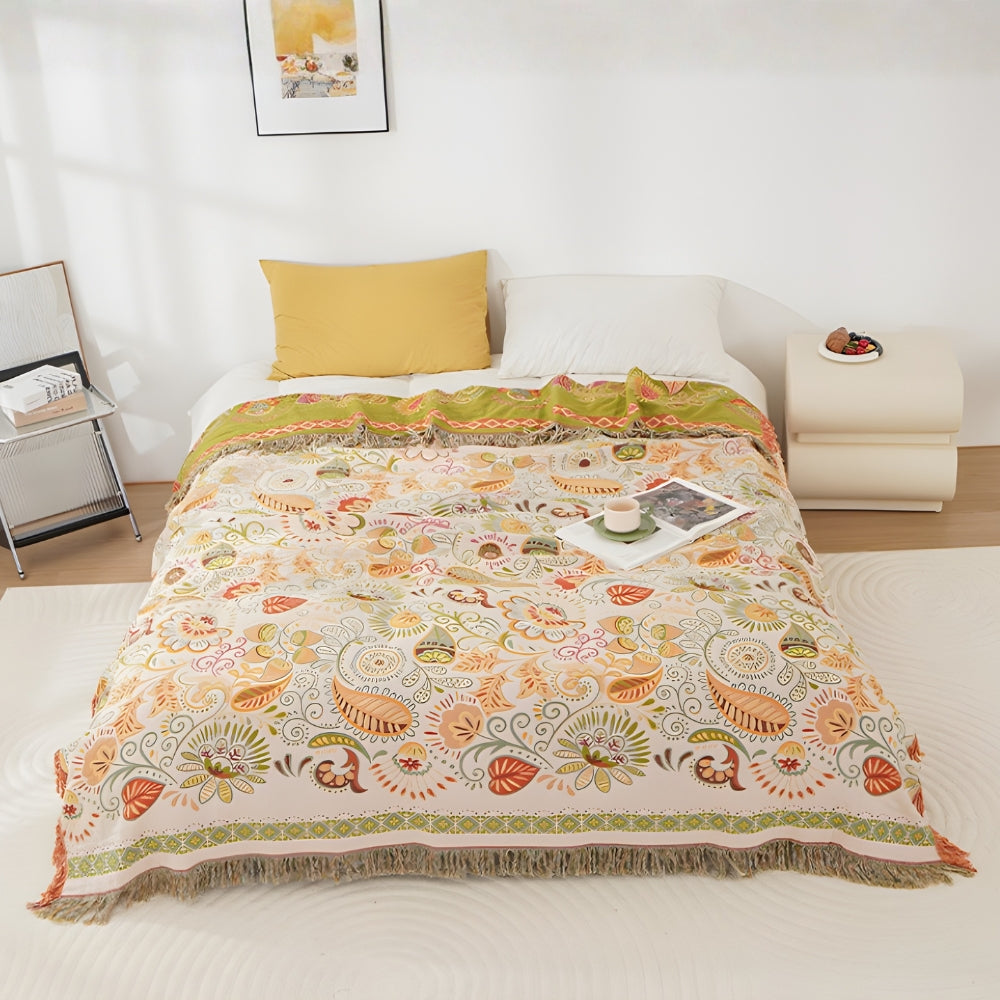 Bohemian Reversible Sofa & Bed Throw Vibrant Autumn Leaf Design
