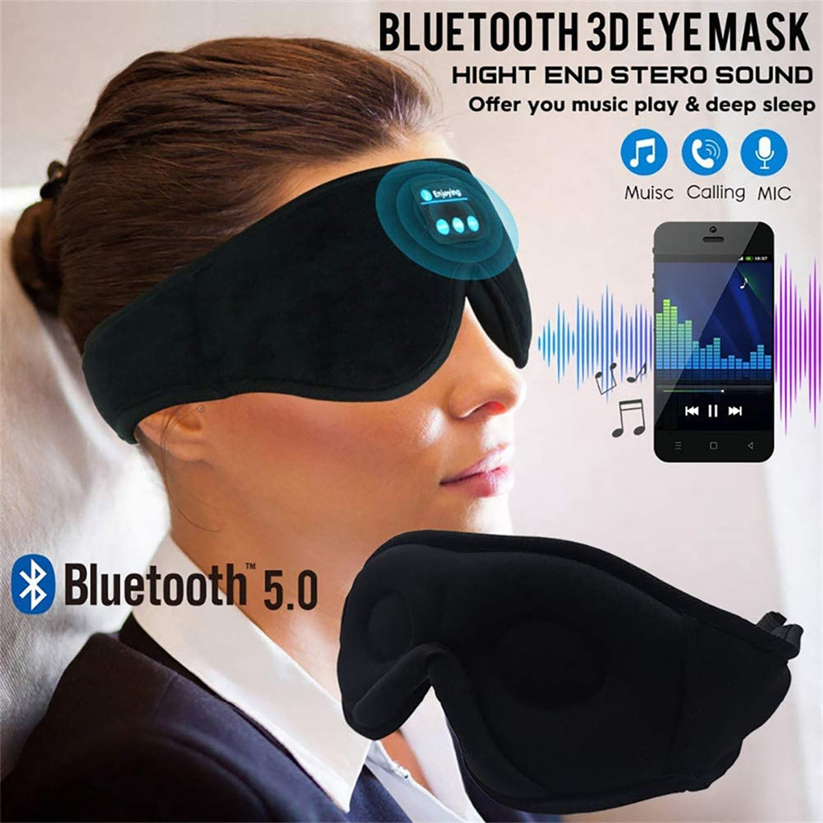 Bluetooth Sleep Mask with Weighted Padding and Built-In Headphones for Blackout Rest Silk