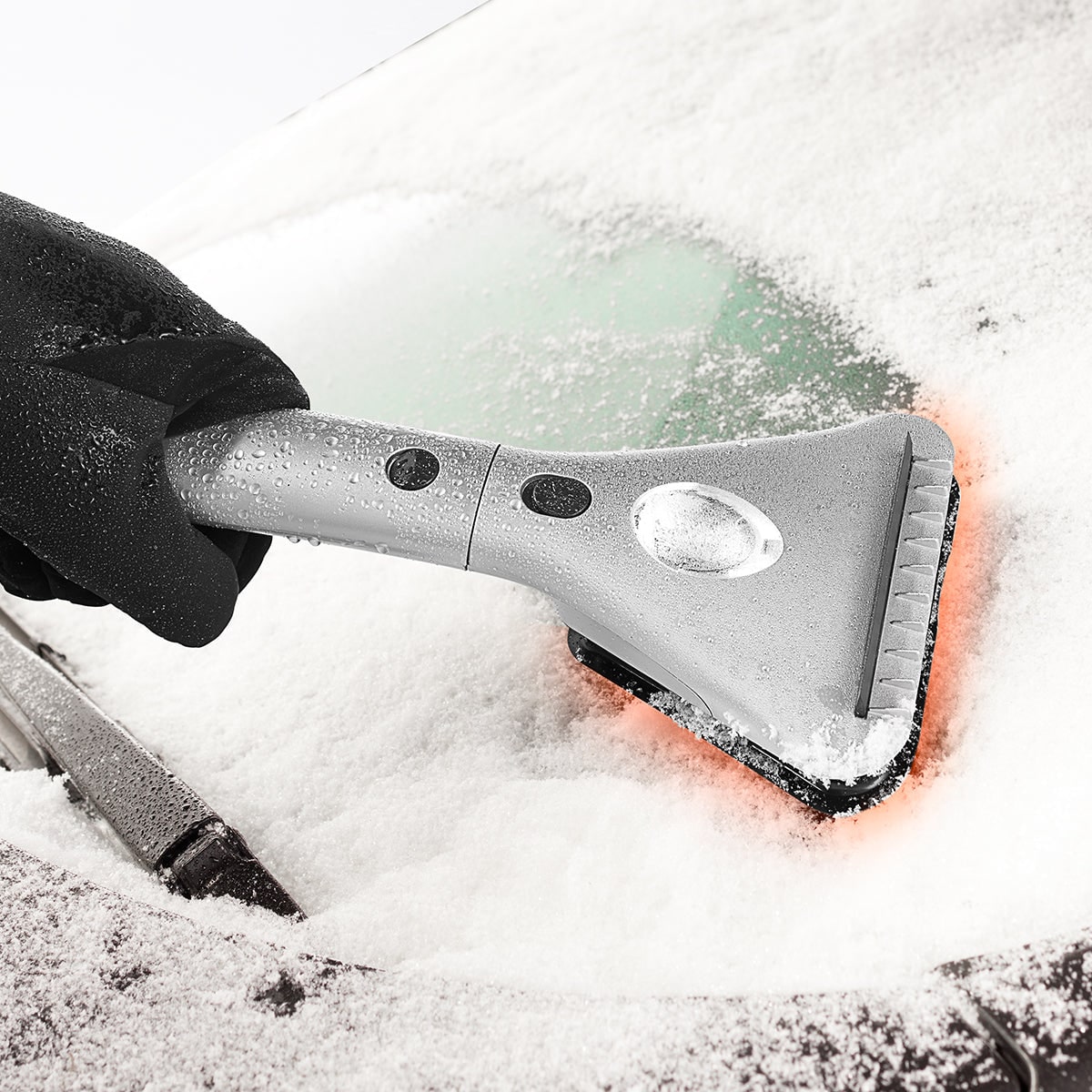 Car Ice Scraper Heated Windshield Extendable LED Portable Winter Electric