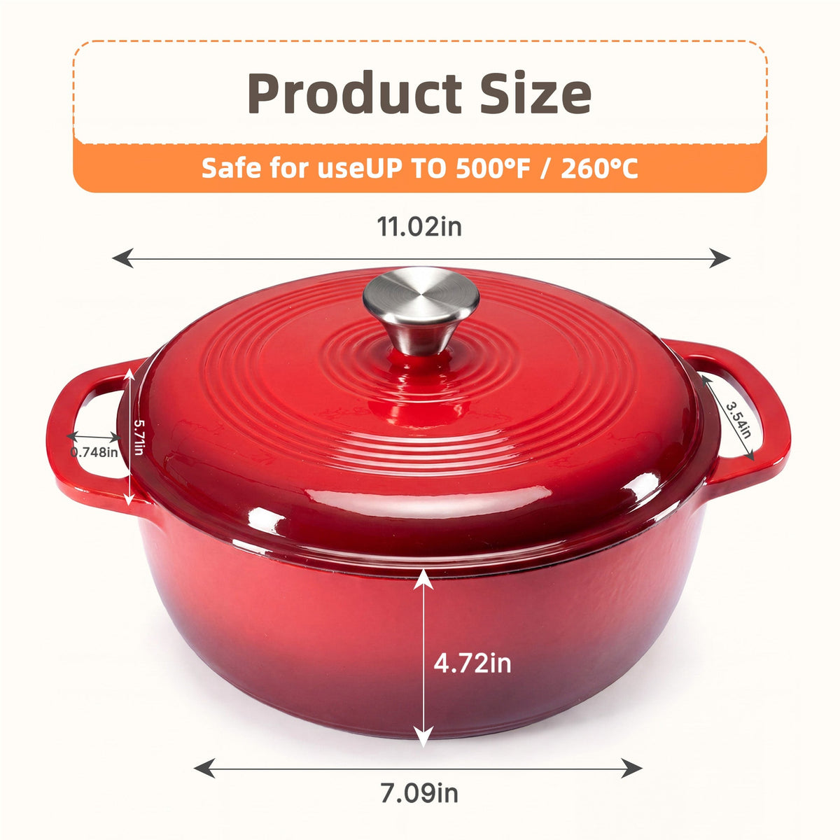 Cast Iron Dutch Oven Pot for Bread Baking and Braising with Dual Handles 6 Quart 5