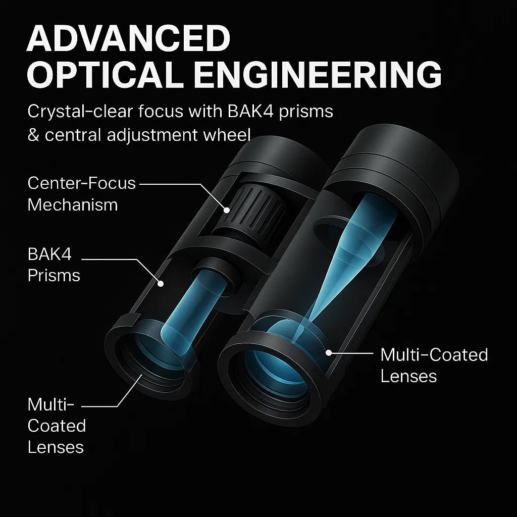 Compact Water Resistant Binoculars with Folding Design and Central Focus Wheel Military