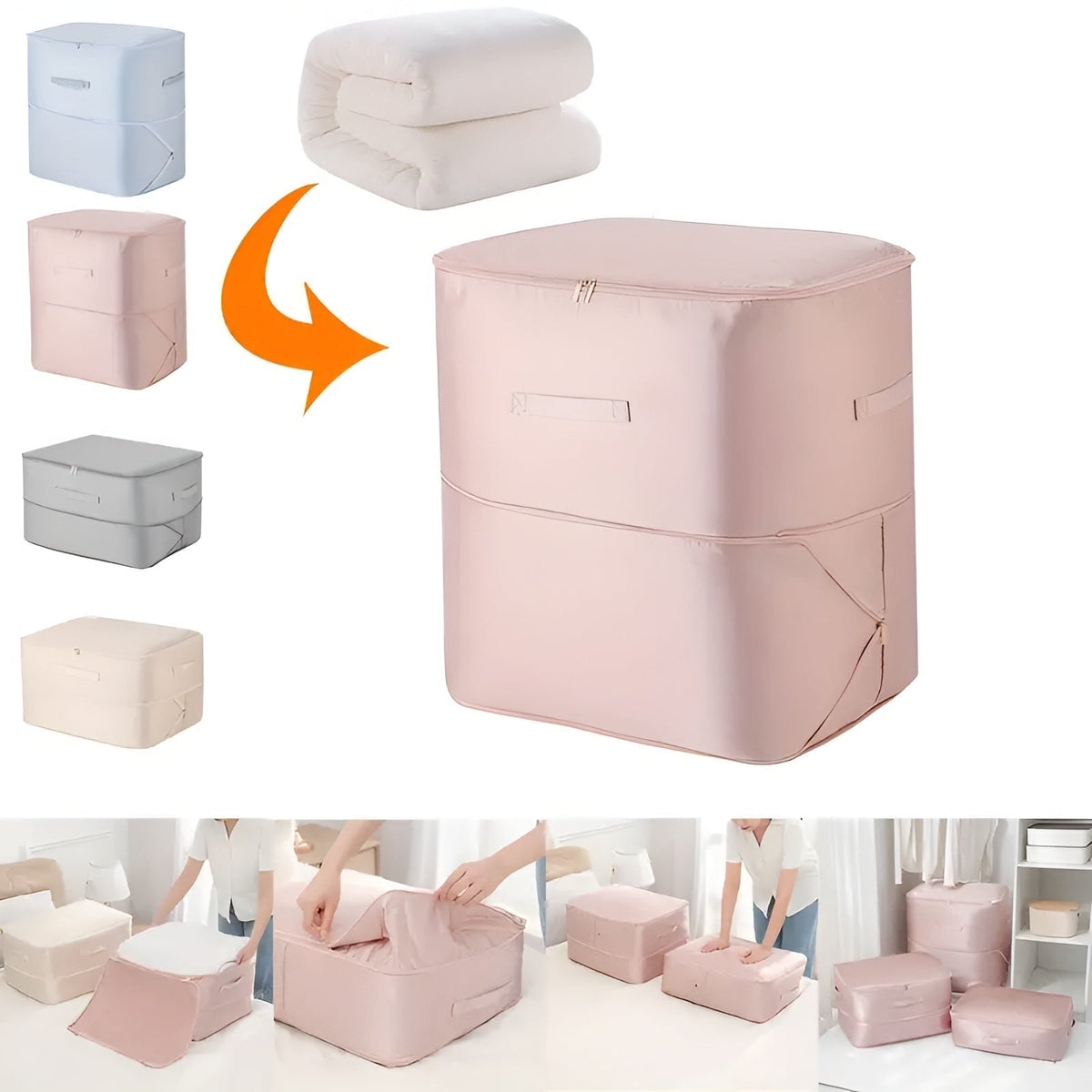 Compression Storage Bag with Zip Lock and Collapsible Design for Clothes and Bedding
