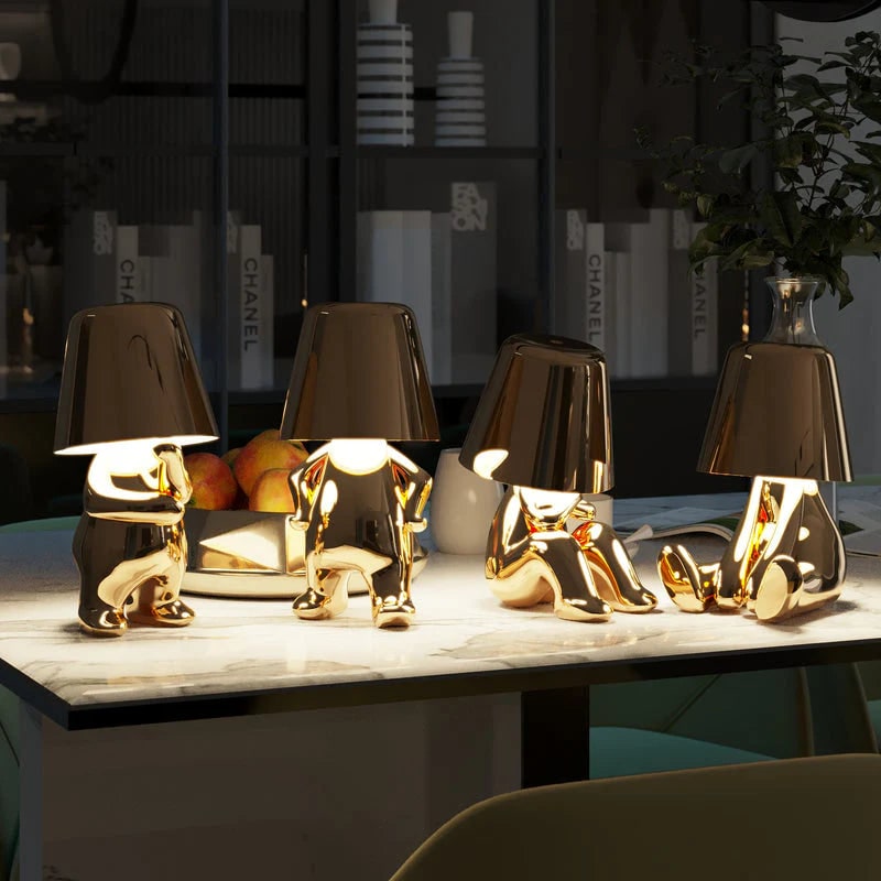 Cordless Table Lamp Rechargeable LED USB Metal Figure Sitting Standing Poses Thinker
