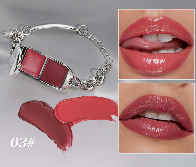 2-in-1 Lip Gloss Bracelet Set, High-Shine Lip Balm Palette with Removable Charm