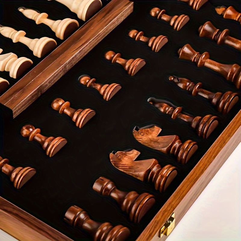 Chess Set in Wooden Style Classic Strategy Board with Detailed Pieces
