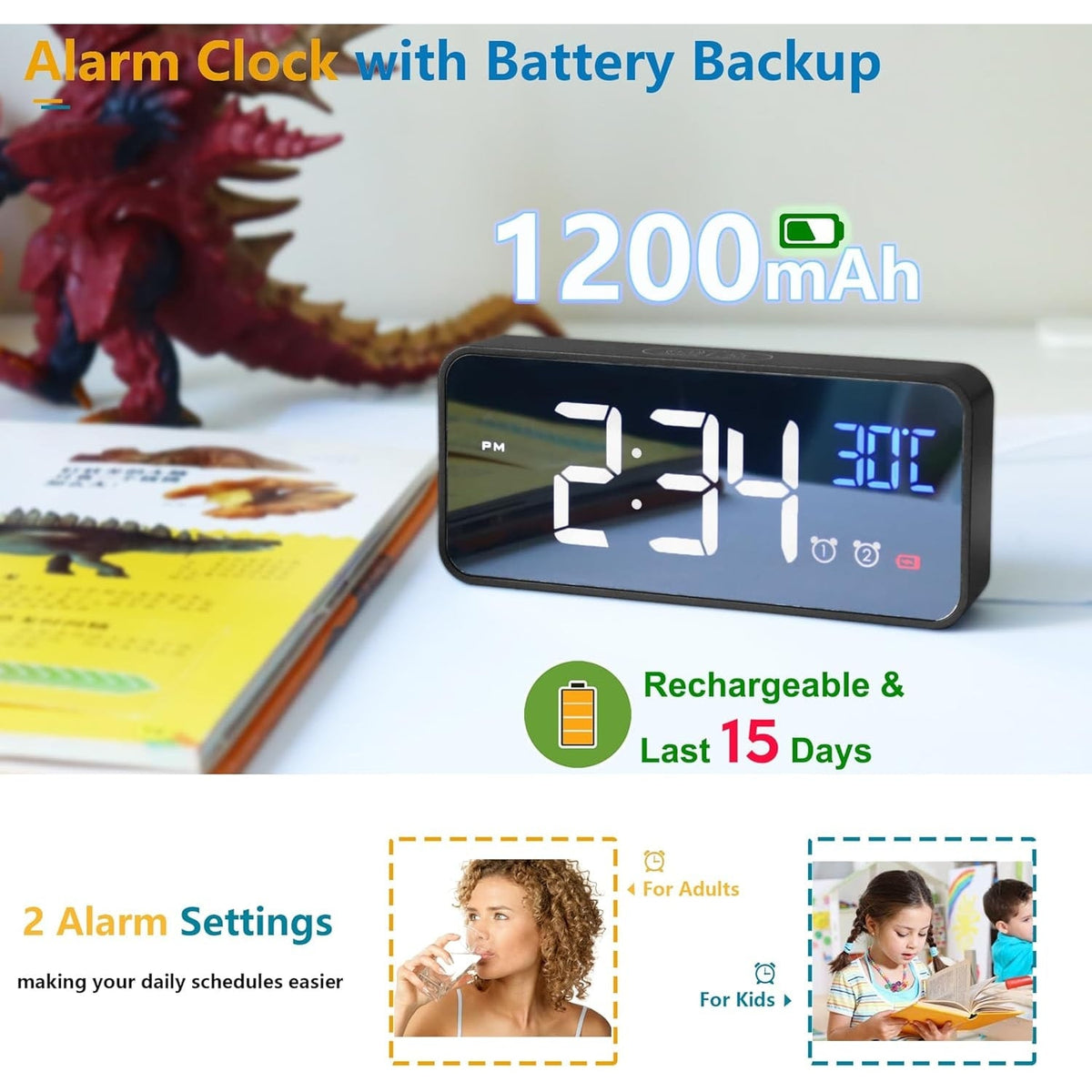 Digital Clock with Seconds and Large 11.5-Inch Display for Seniors with Calendar Day and Date