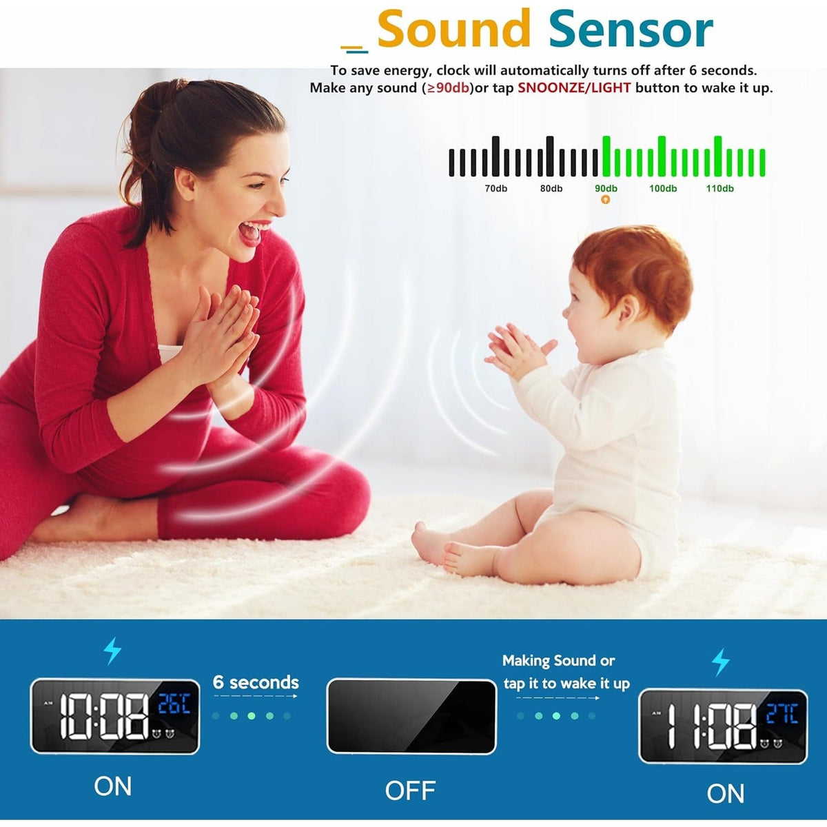 Digital Clock with Seconds and Large 11.5-Inch Display for Seniors with Calendar Day and Date