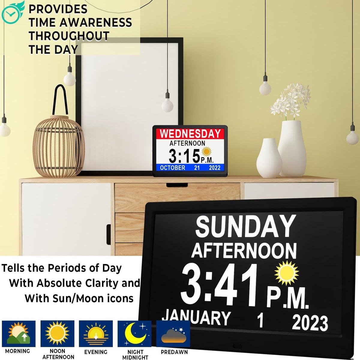 Digital Clock with Seconds and Large 11.5-Inch Display for Seniors with Calendar Day and Date