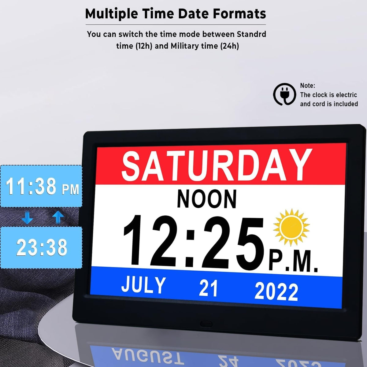 Digital Clock with Seconds and Large 11.5-Inch Display for Seniors with Calendar Day and Date