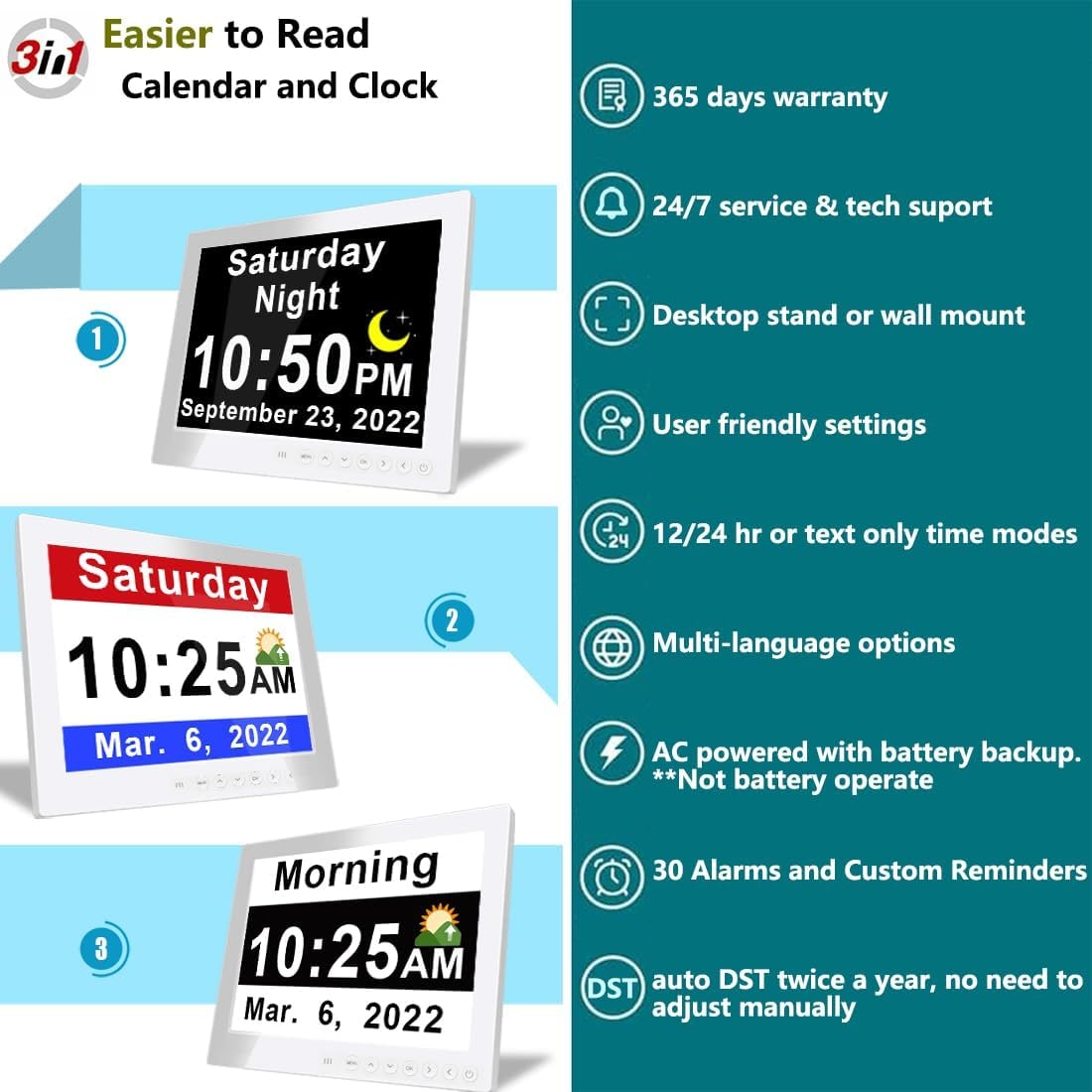 Digital Clock with Seconds and Large 11.5-Inch Display for Seniors with Calendar Day and Date
