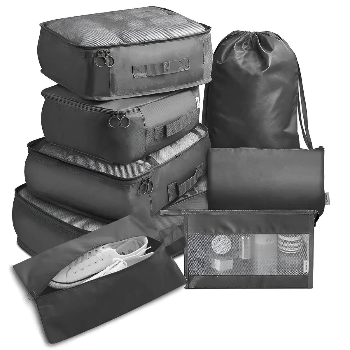 Travel Packing Cubes Set with Shoe and Toiletry Bags