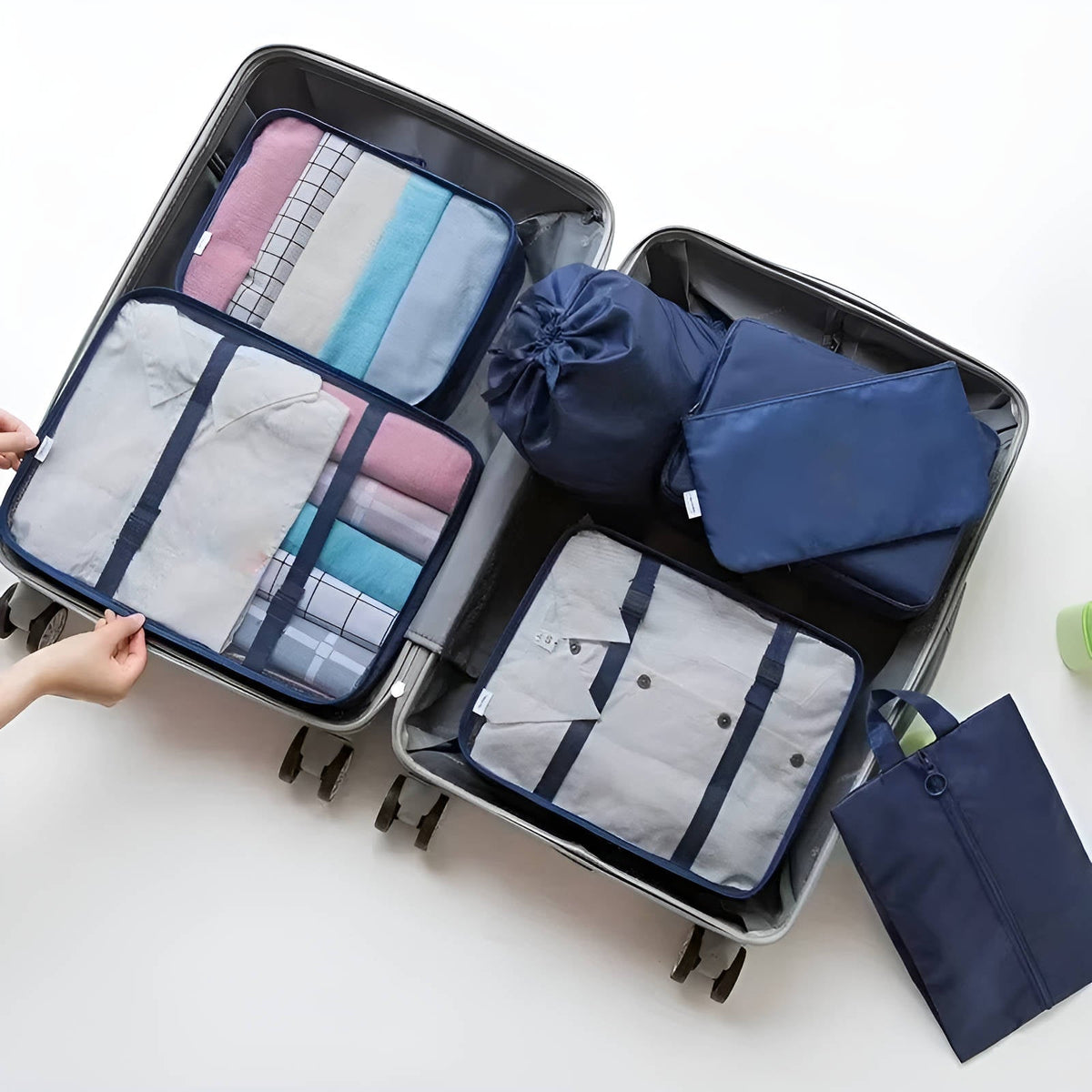 Travel Packing Cubes Set with Shoe and Toiletry Bags