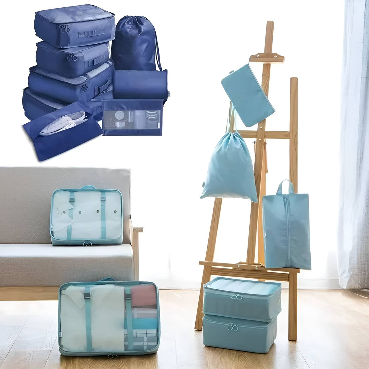 Travel Packing Cubes Set with Shoe and Toiletry Bags