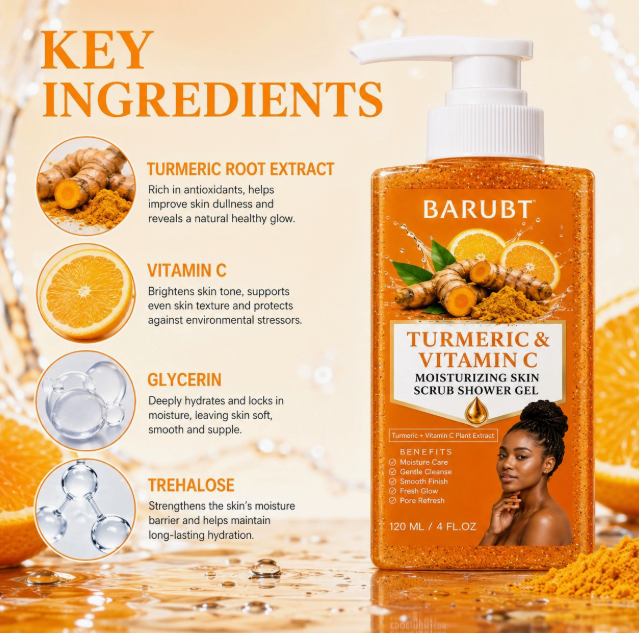 Turmeric & Vitamin C Exfoliating Body Wash, Moisturising Rich Foam