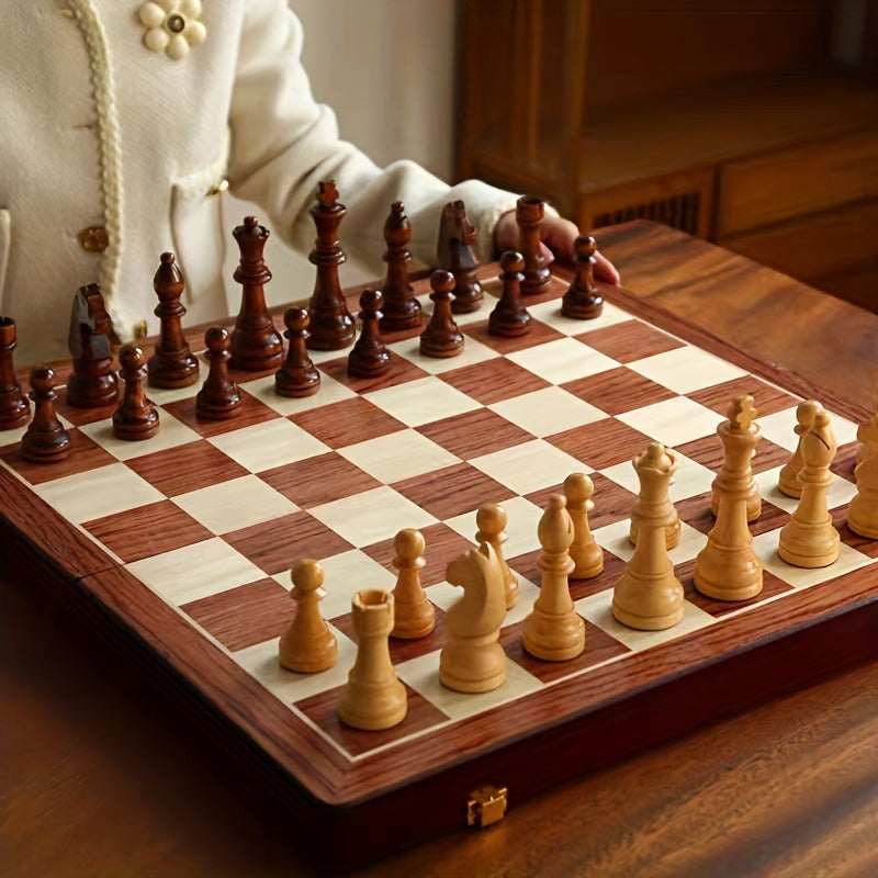 Chess Set in Wooden Style Classic Strategy Board with Detailed Pieces