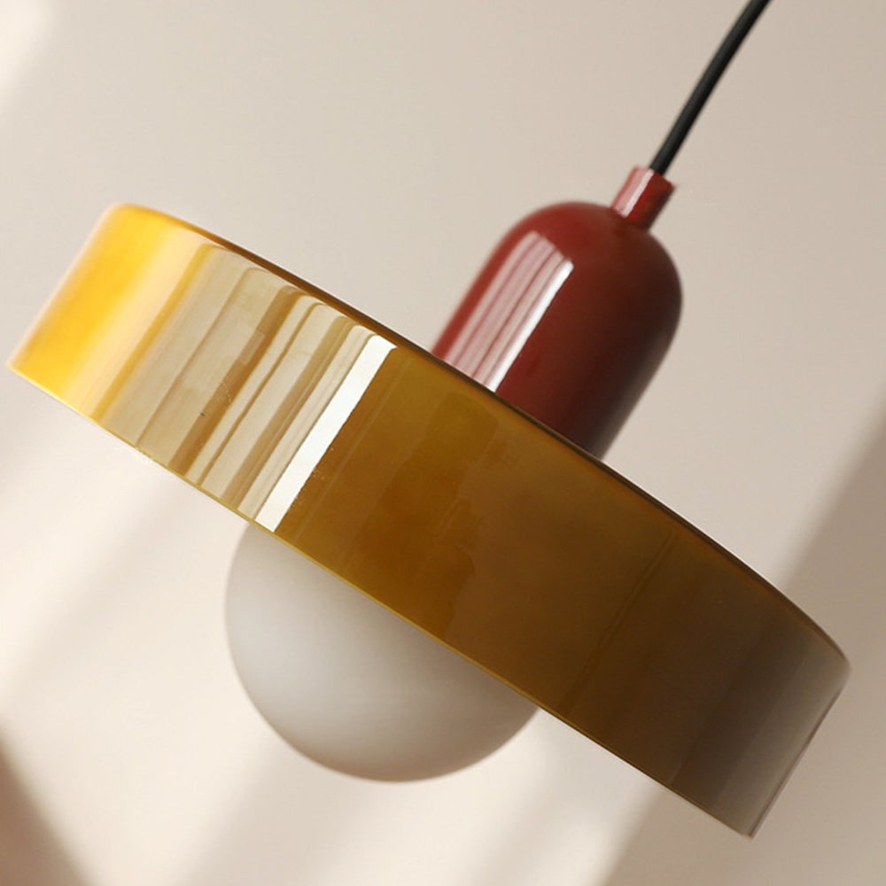 Kitchen Pendant Light Fixture with Adjustable Cord and Glass Disc Shade for Living Room