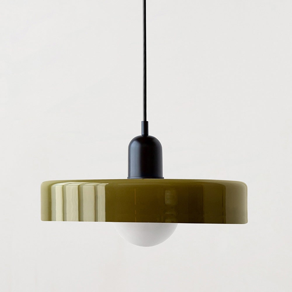 Kitchen Pendant Light Fixture with Adjustable Cord and Glass Disc Shade for Living Room