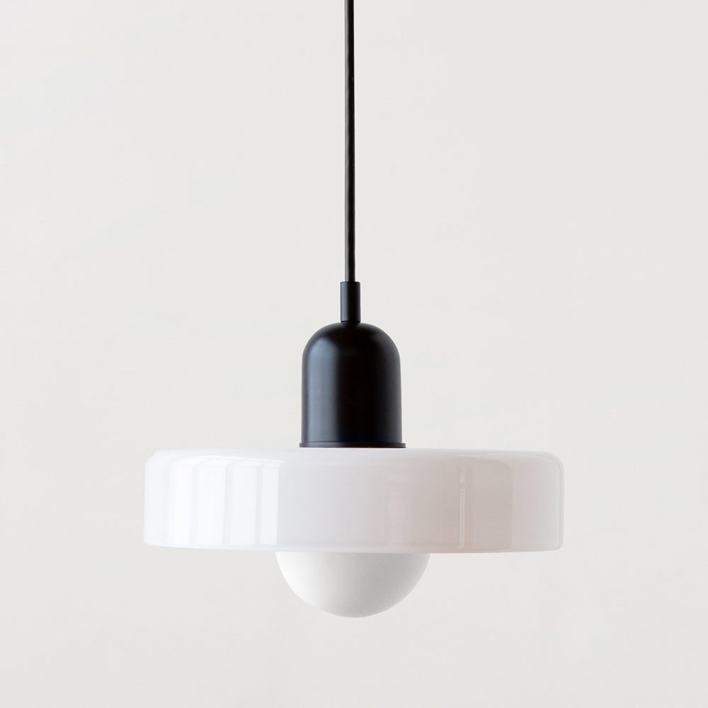Kitchen Pendant Light Fixture with Adjustable Cord and Glass Disc Shade for Living Room