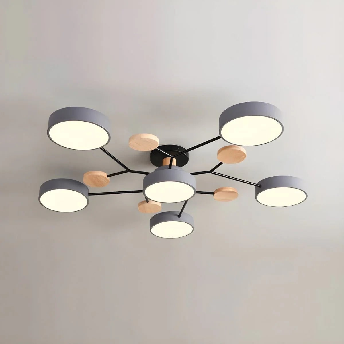 LED Semi Flush Ceiling Light Fixture with Modern Wood Accents for Kitchen Dining Room